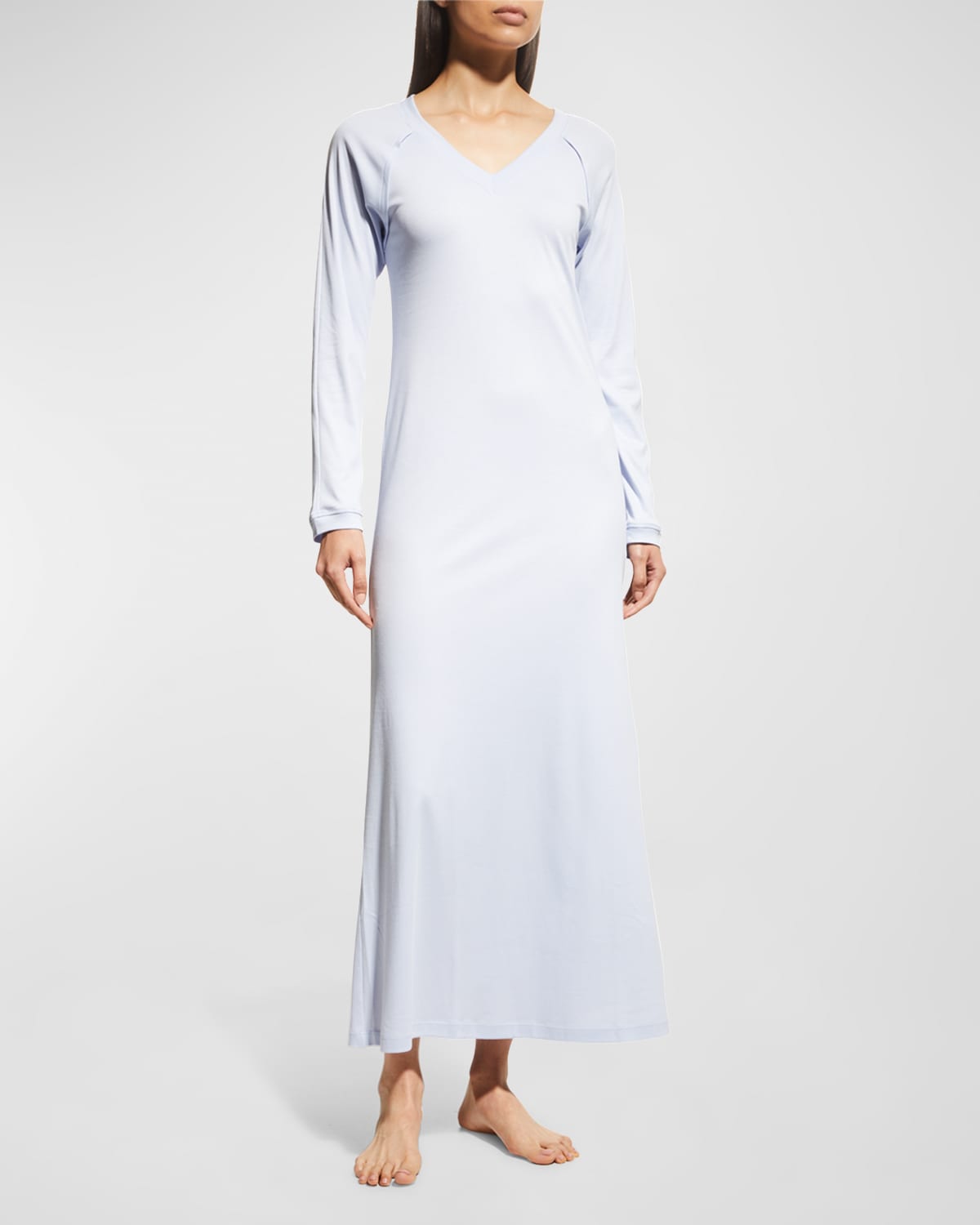 Shop Hanro Pure Essence Long-sleeve Nightgown In Blue Glow
