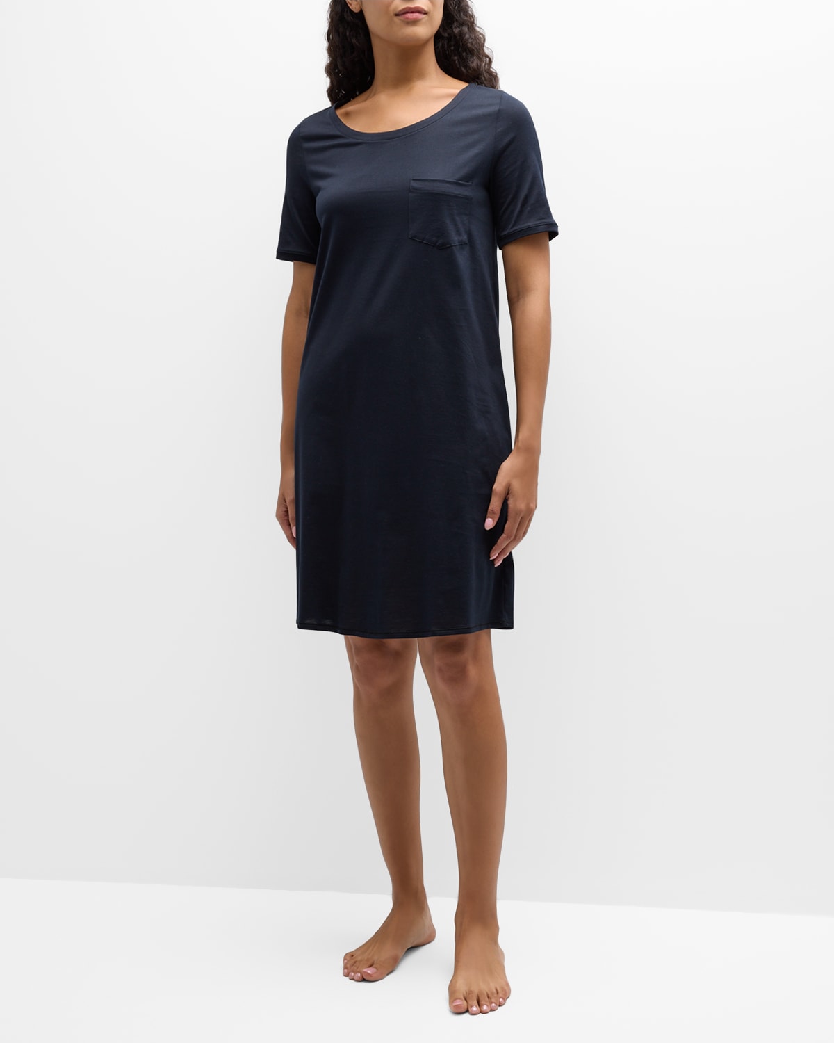 Hanro Cotton Deluxe Short-sleeve Big Sleepshirt In Black