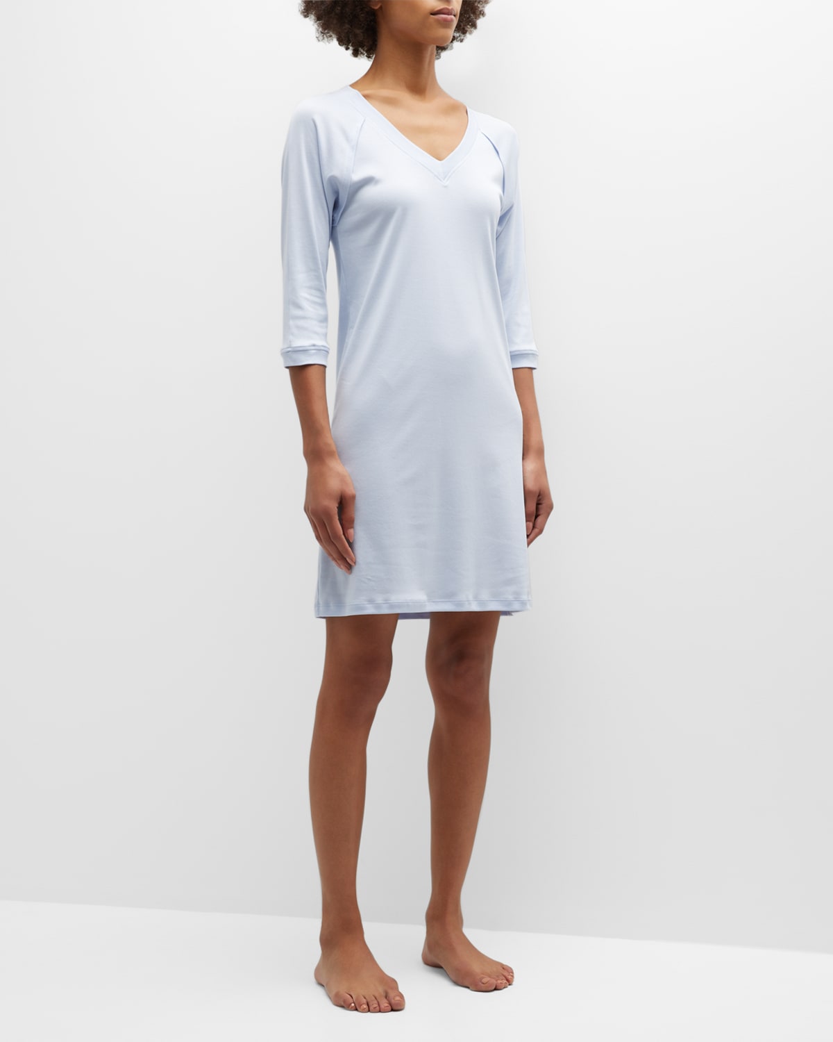 Shop Hanro Pure Essence 3/4-sleeve Gown In Blue Glow