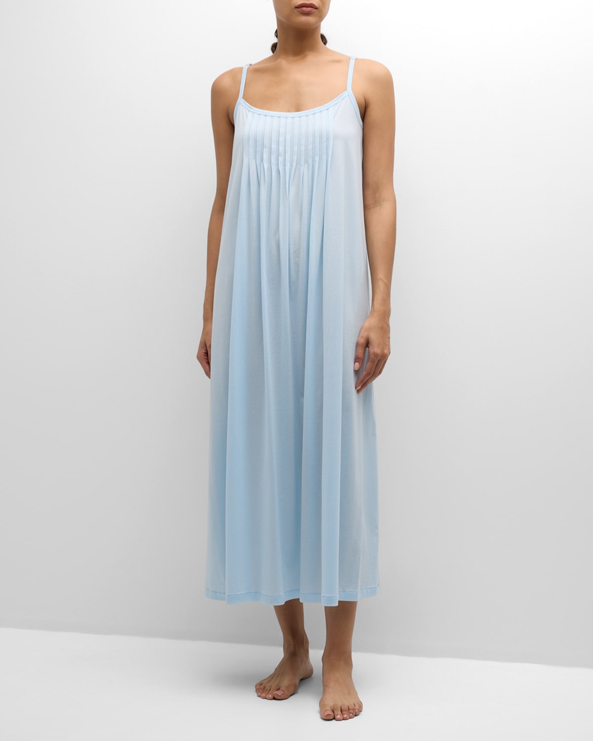 Shop Hanro Juliet Pleated Gown In Whispering Blue