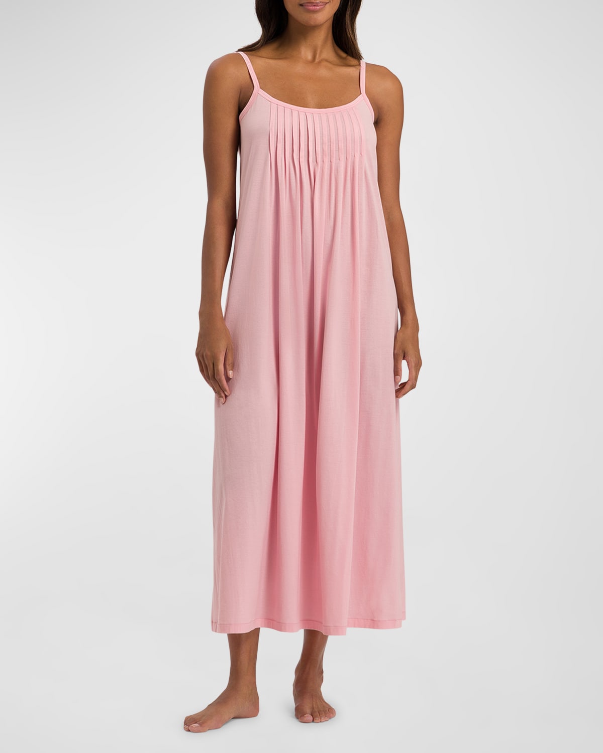 Shop Hanro Juliet Pleated Gown In Coral Pink