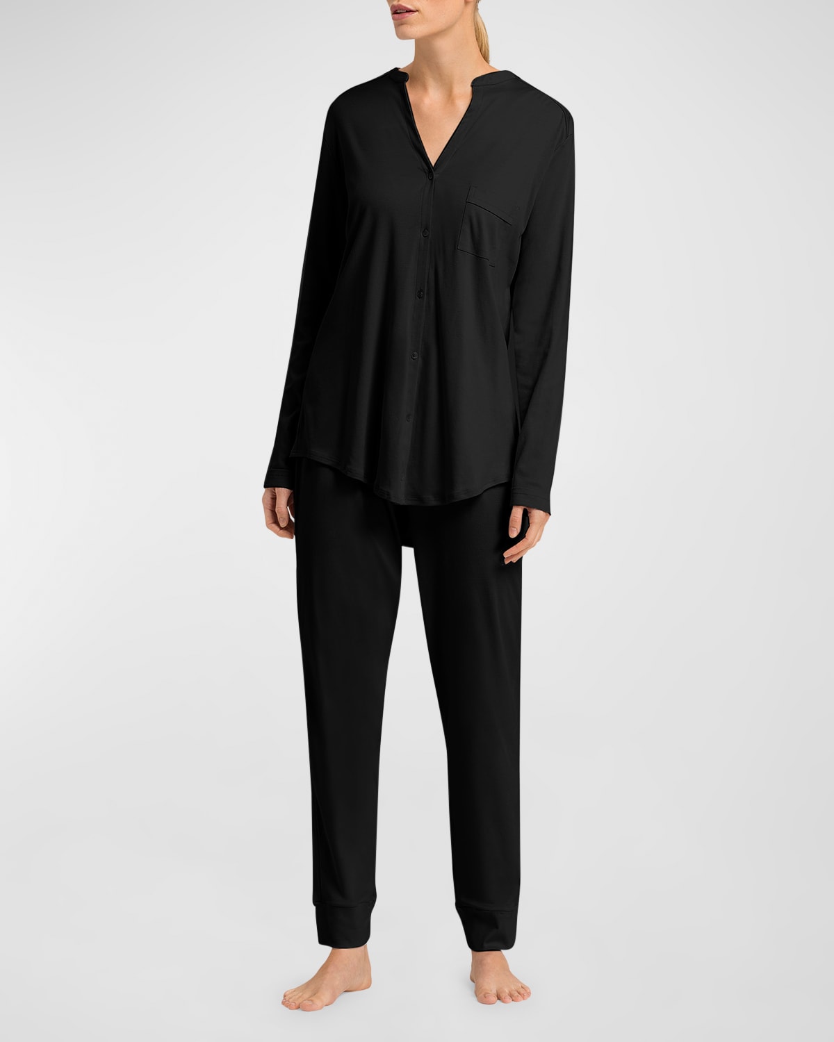 Hanro Pure Essence Two-piece Pajama Set In Black