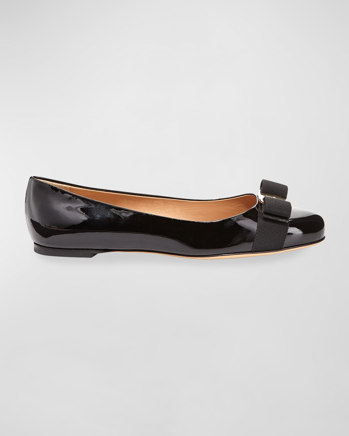 Shop Ferragamo Varina Patent Leather Bow Ballerina Flats In Black