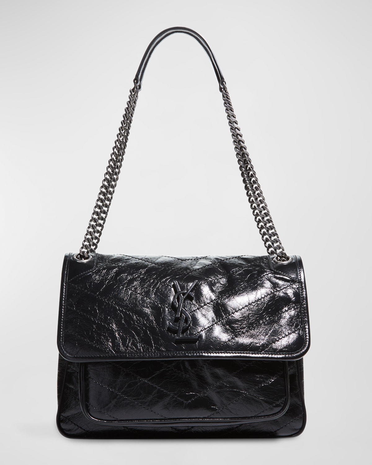 Saint Laurent Niki Medium Crinkled Calf Flap-top Shoulder Bag In Black