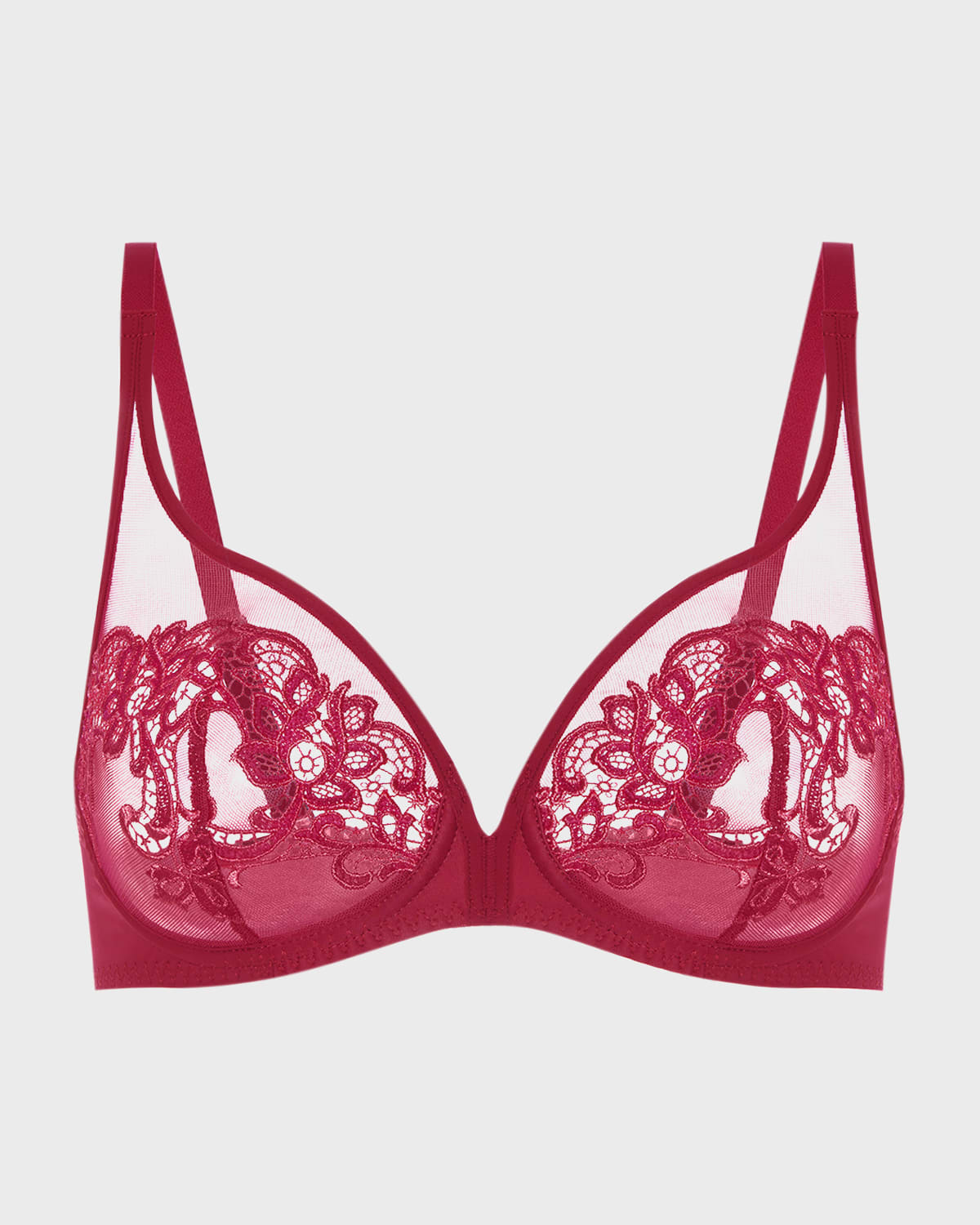 Simone Perele Saga Sheer Underwire Plunge Bra In Lipstick