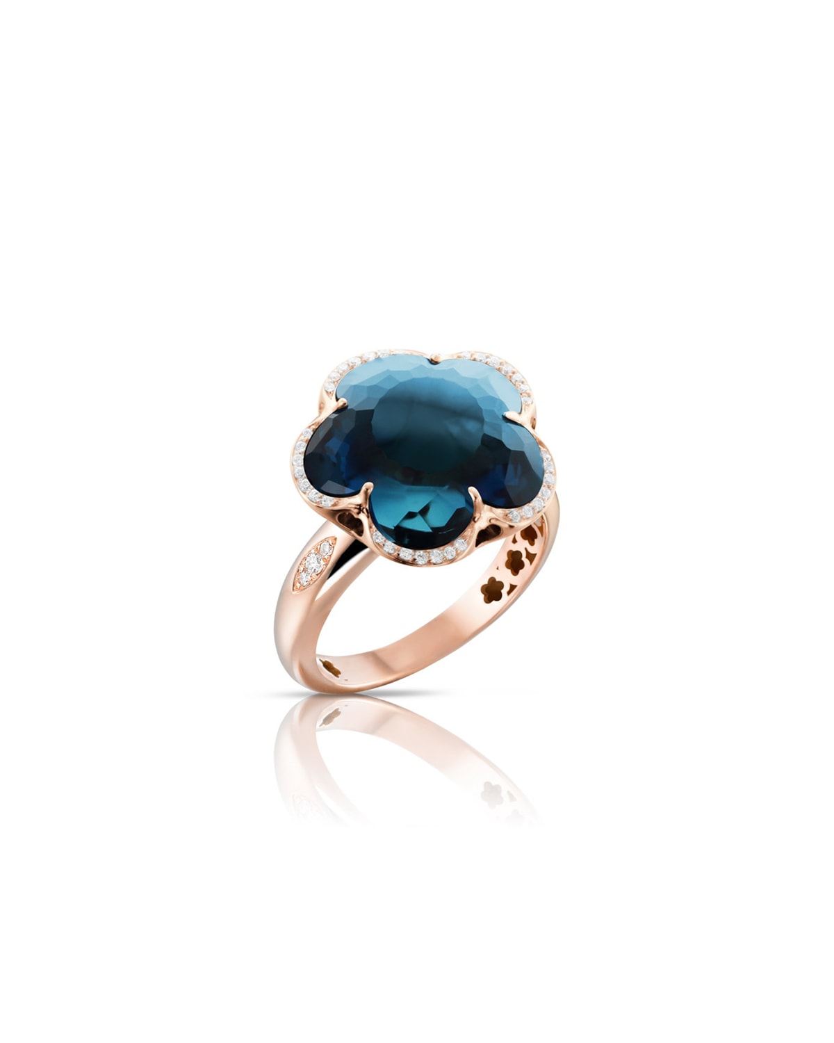 Bon Ton 18k London Blue Topaz Ring with Diamonds