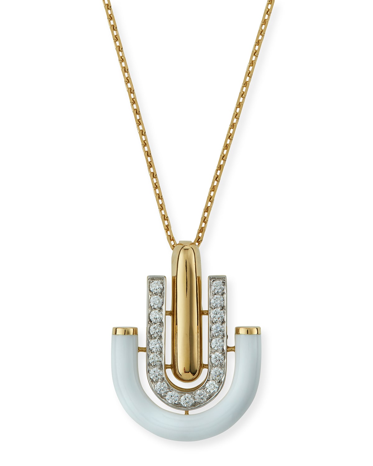 "Motif" White Enamel & Diamond Unity Pendant Necklace