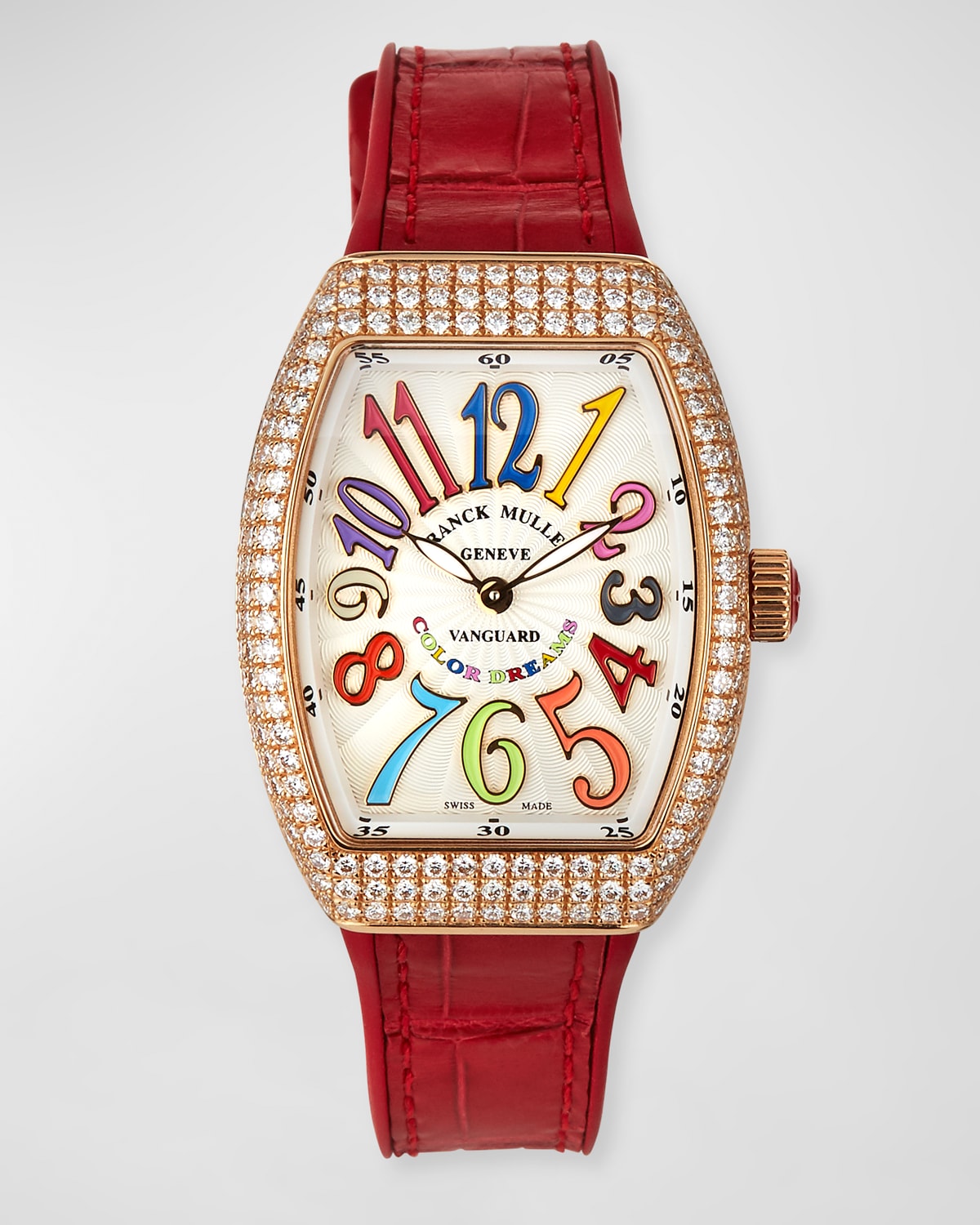 Franck Muller Vanguard 32mm 18k Rose Gold Color Dreams Diamond-Bezel Watch w/ Alligator Strap, Red