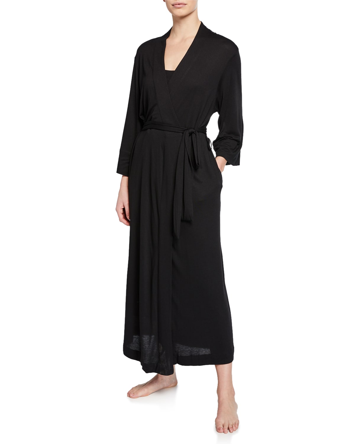 Shop Natori Shangri-la Long Robe In Black