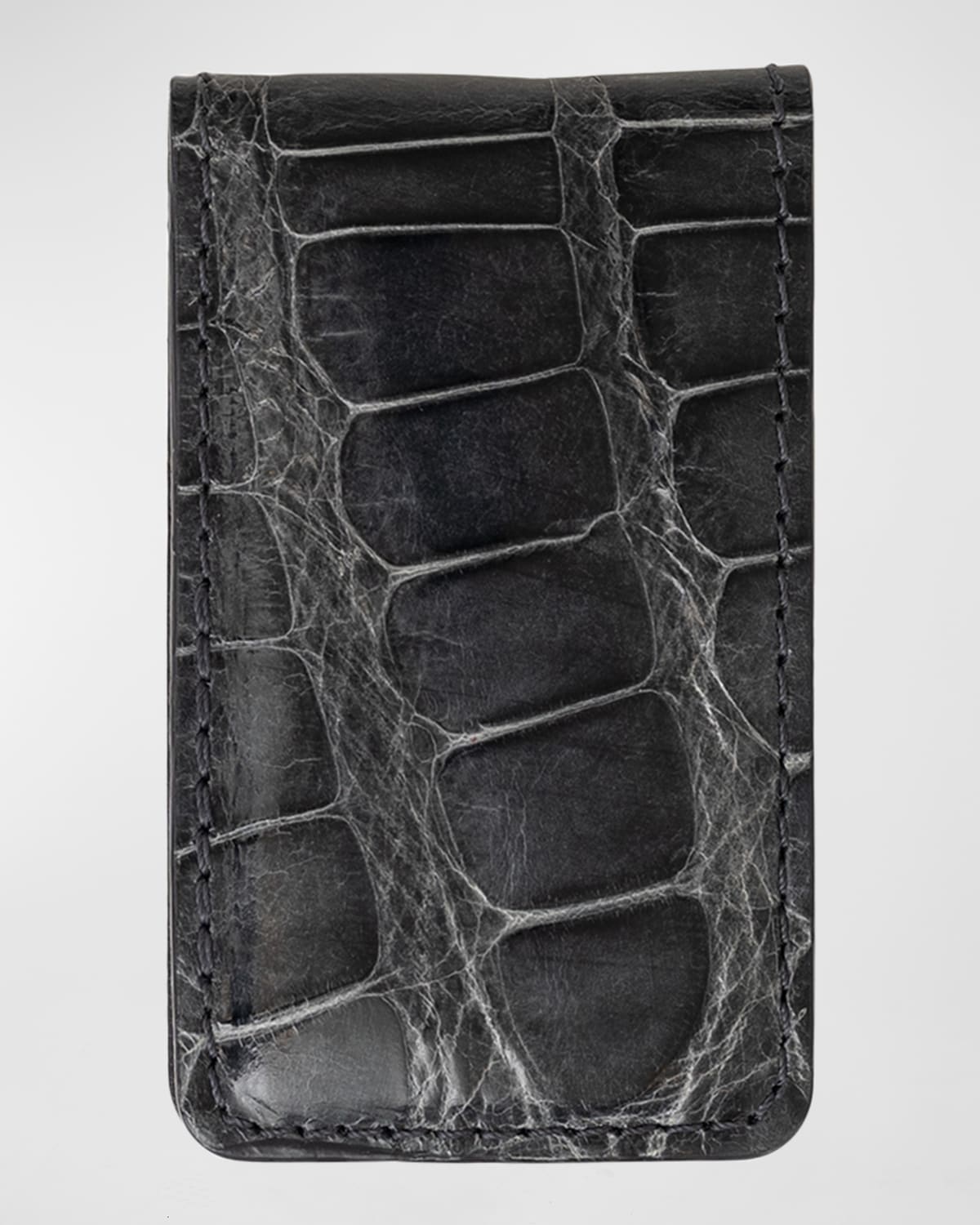 Abas Men's Alligator Leather Magnetic Money Clip In Misty Grey