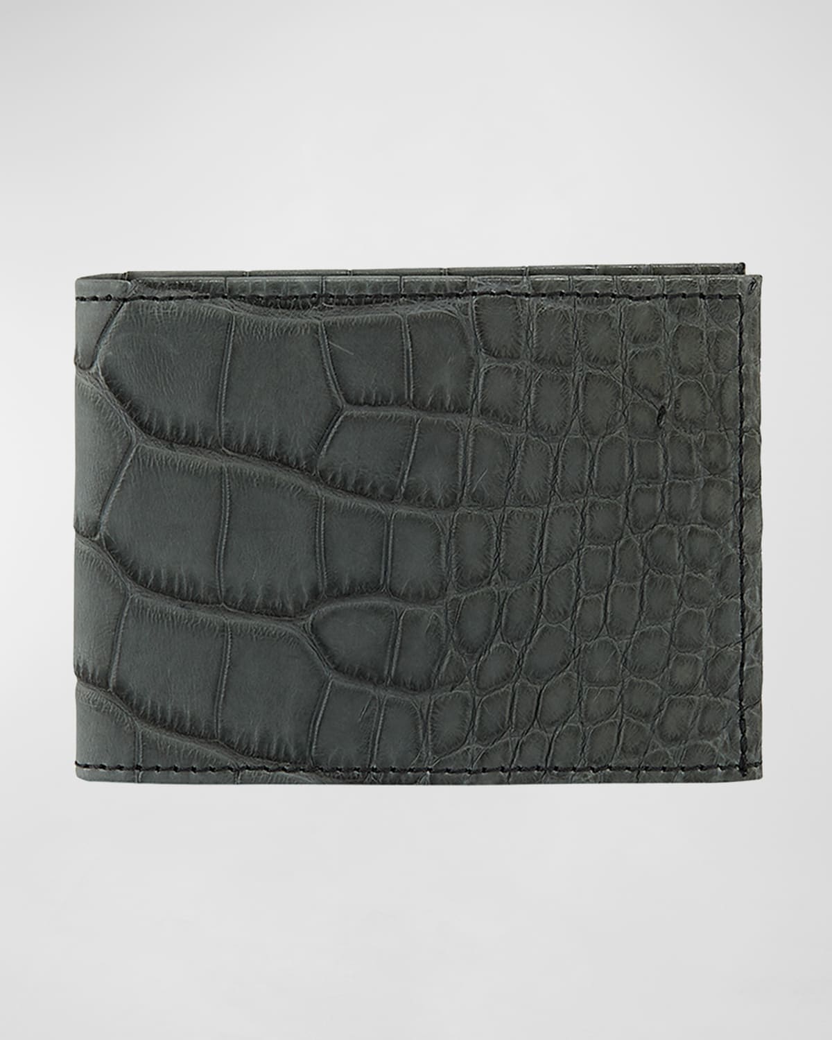 Neiman Marcus Alligator Bi-fold Wallet In Gray
