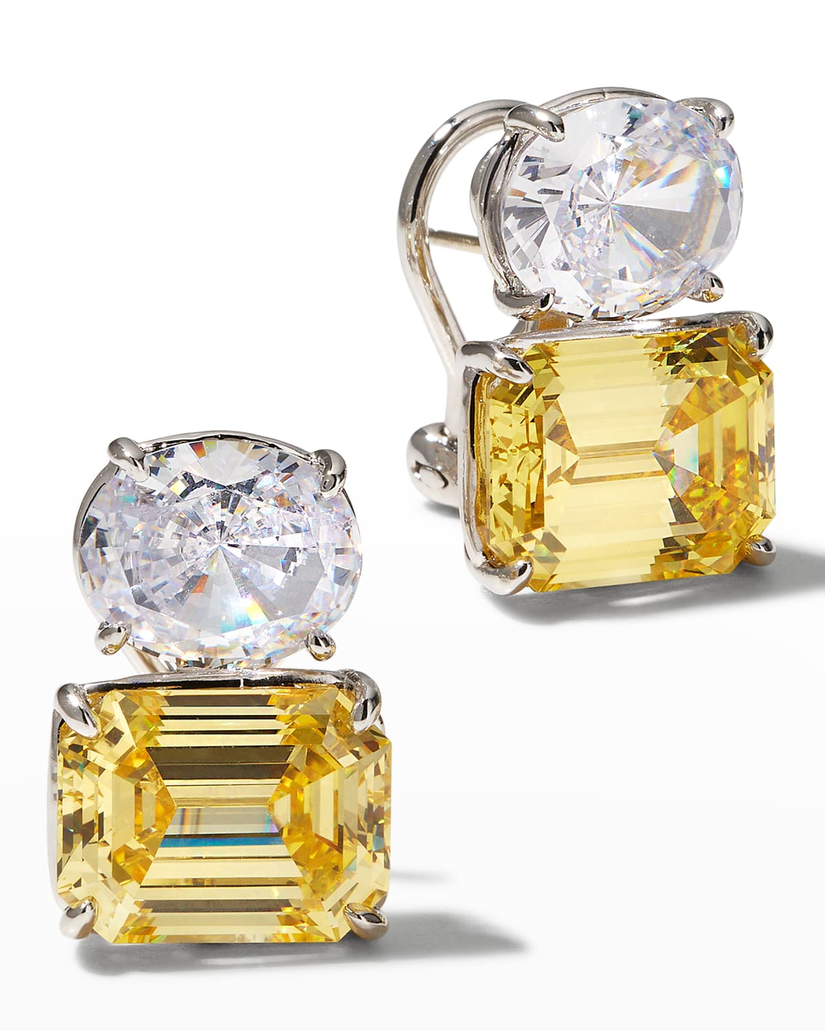 26.0 TCW White Oval & Canary Emerald-Cut Stud Earrings