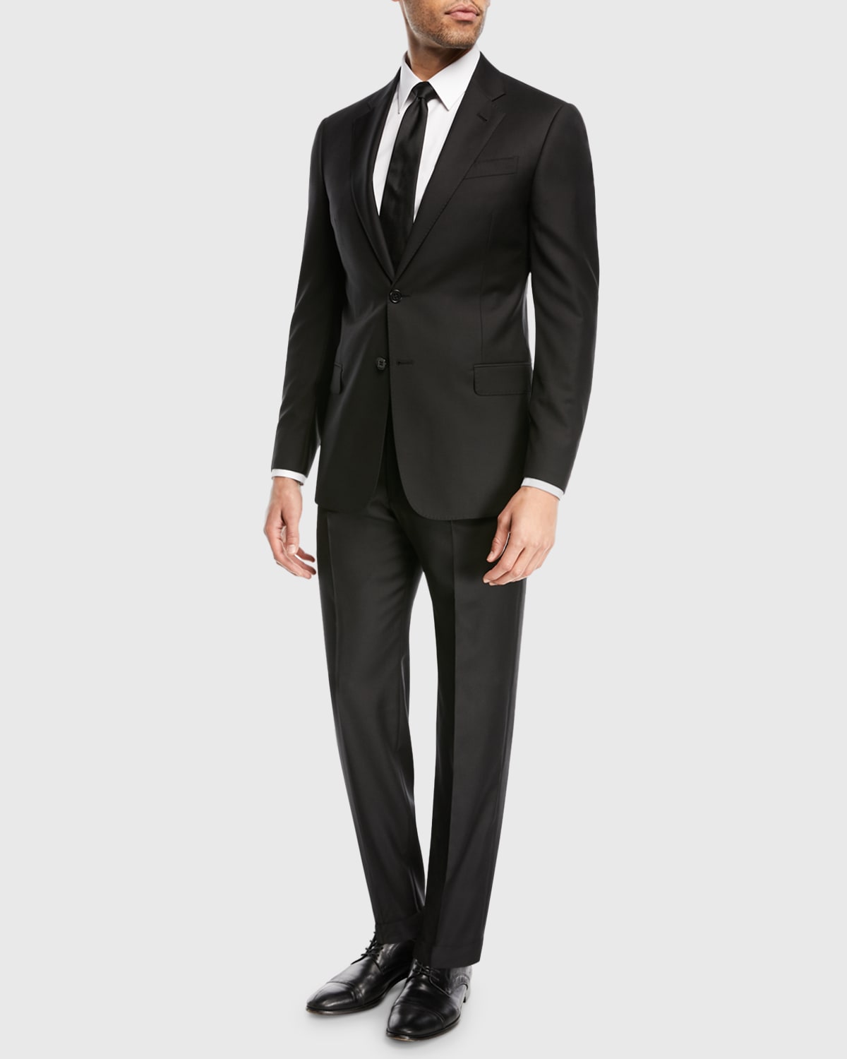 Super 130s Wool Two-Piece Suit, Black