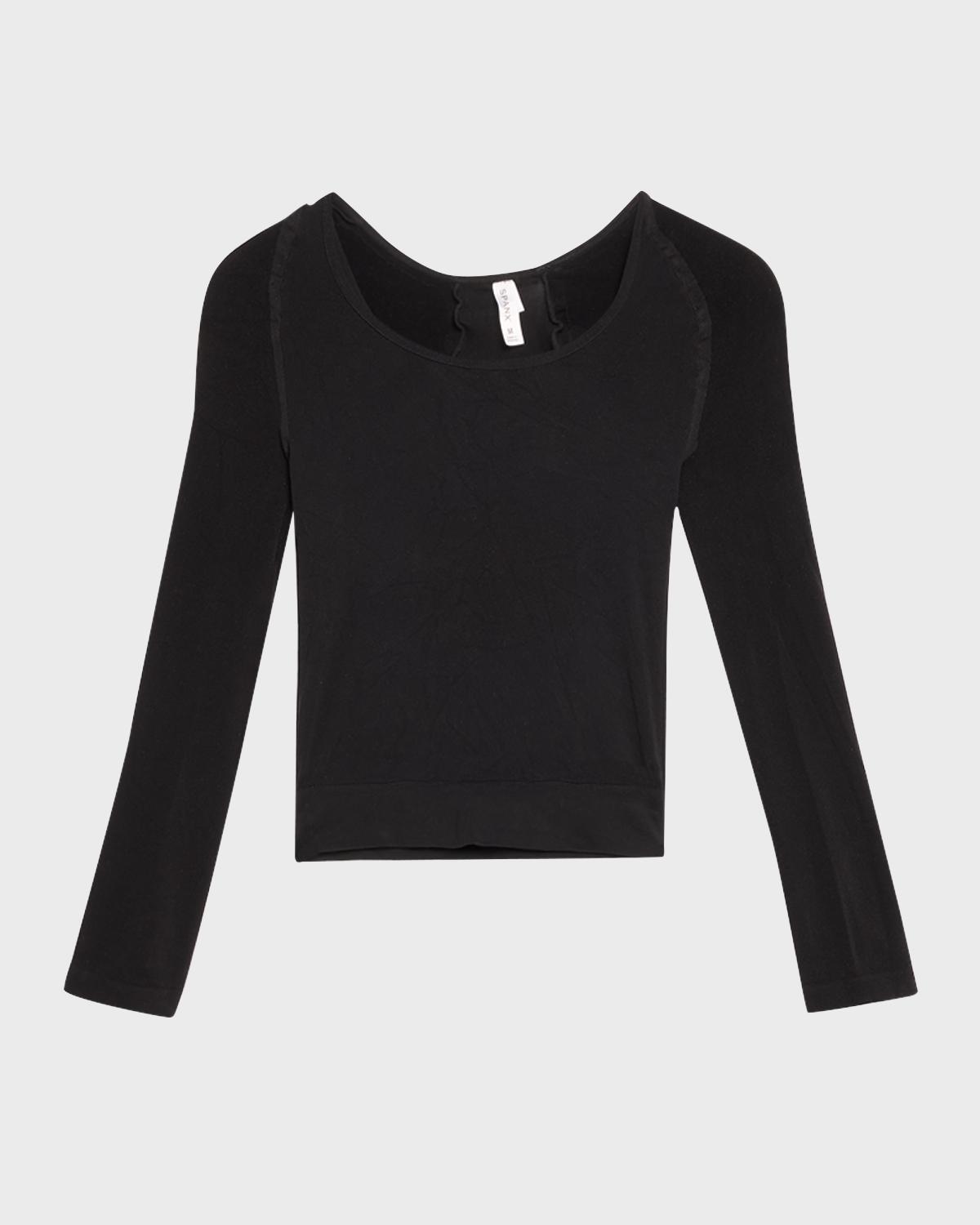 Spanx Arm Tights Solid Layering Crop Top In Very Black