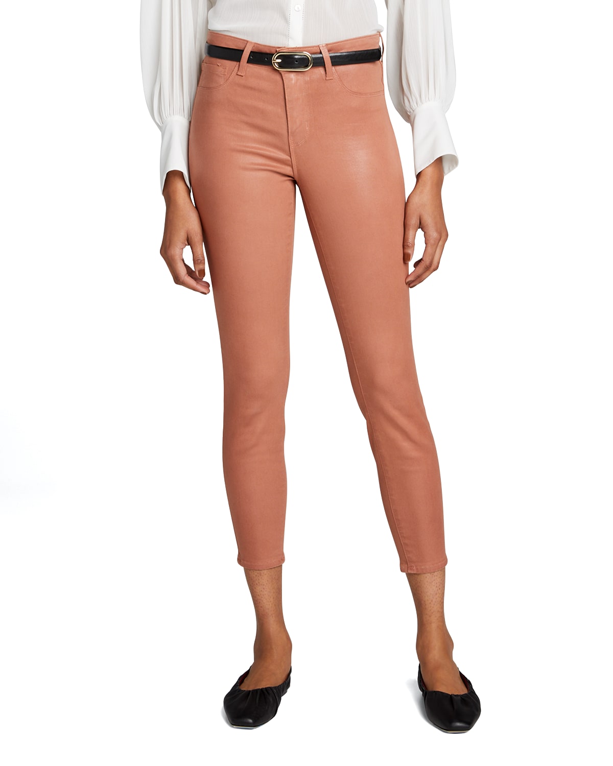 L Agence Margot Coated Crop Skinny Jeans In Mocha Brown Coate