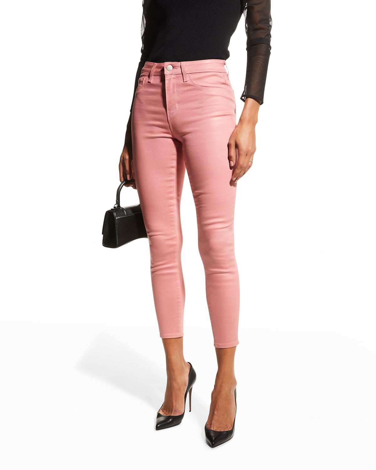L Agence Margot High-rise Coated Skinny Jeans In Dusty Rose Coated