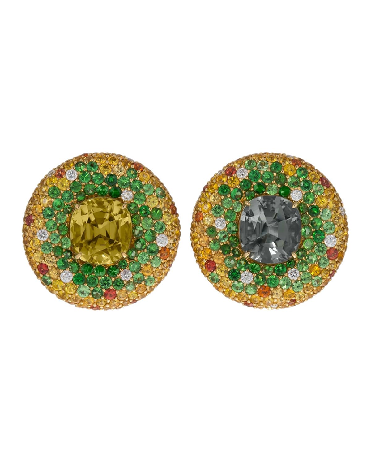 18k Gold Round Multi-Stone Stud Earrings