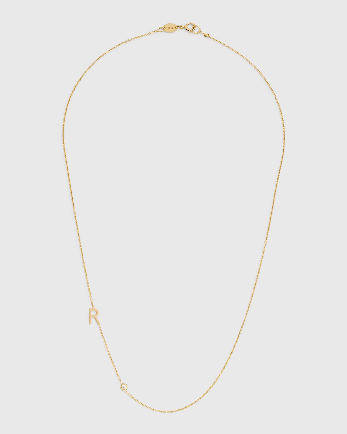 Zoe Lev Jewelry 14k Yellow Gold Side Chic Personalized Asymmetric Initial & Diamond Bezel Necklace