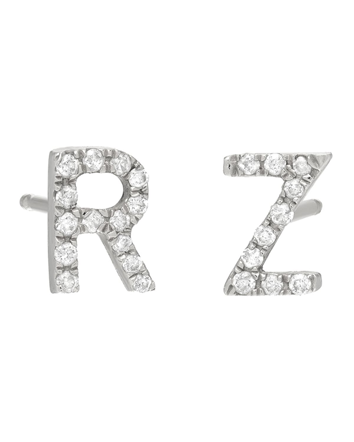 Zoe Lev Jewelry Personalized Diamond Initial Stud Earrings In 14k White Gold