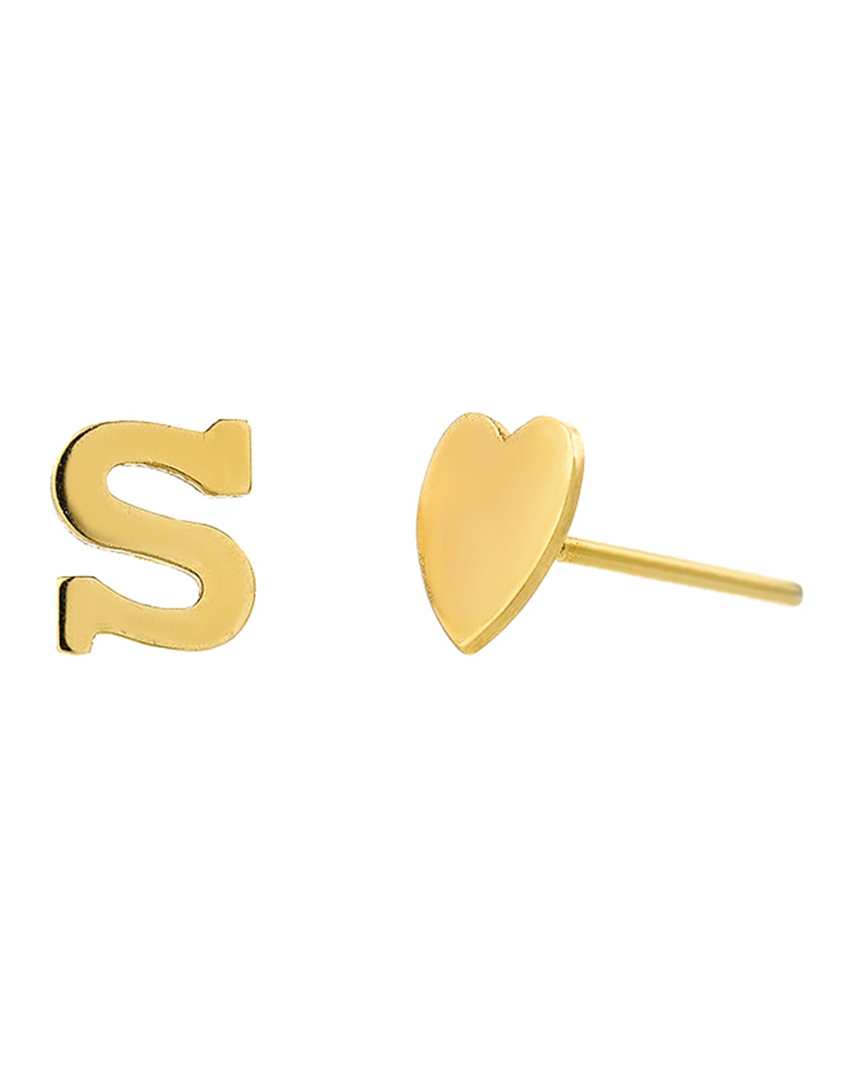 Zoe Lev Jewelry Personalized Mismatched Initial Heart Stud Earrings In 14k Yellow Gold