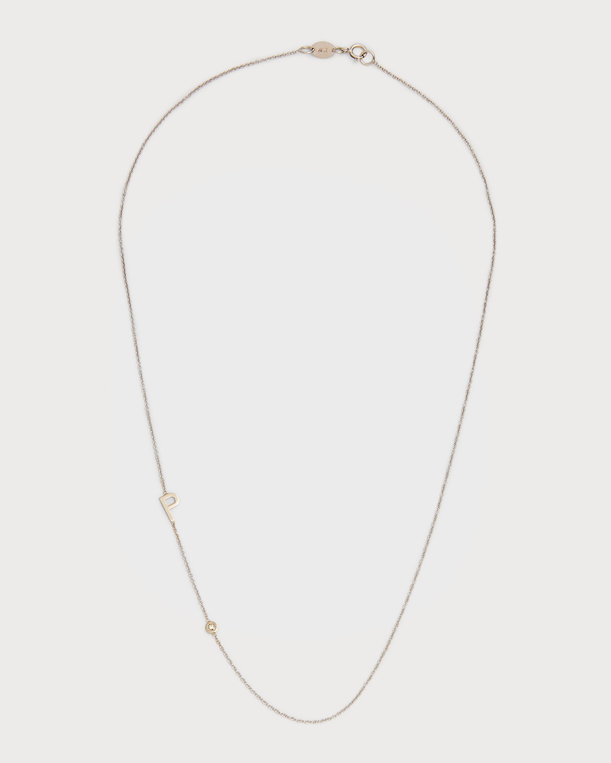 Zoe Lev Jewelry 14k White Gold Side Chic Personalized Asymmetric Initial & Diamond Bezel Necklace