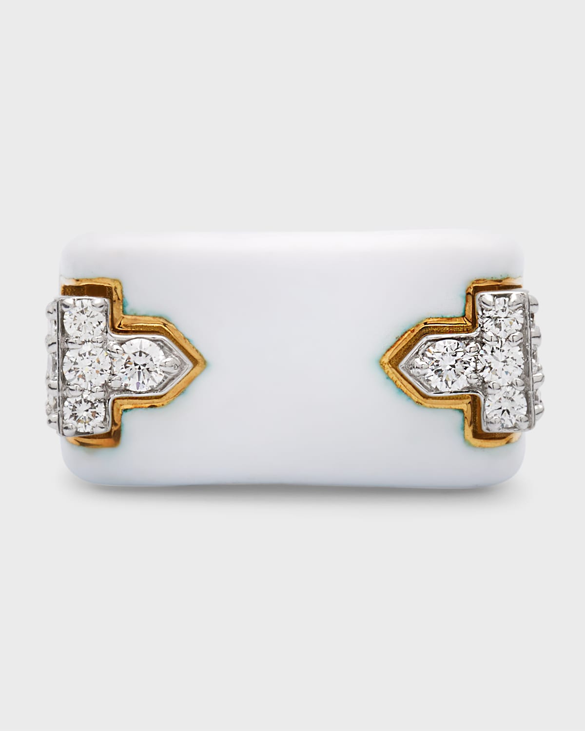 18k White Enamel & Diamond Hero Ring, Size 6.5