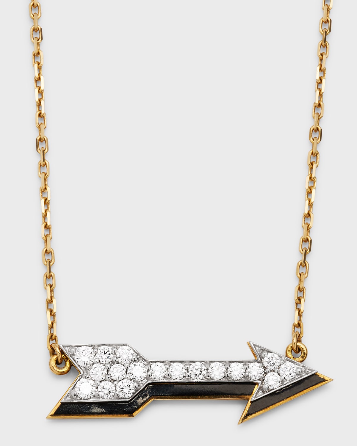David Webb Motif 18k Gold Diamond Arrow Pendant Necklace with Black Enamel