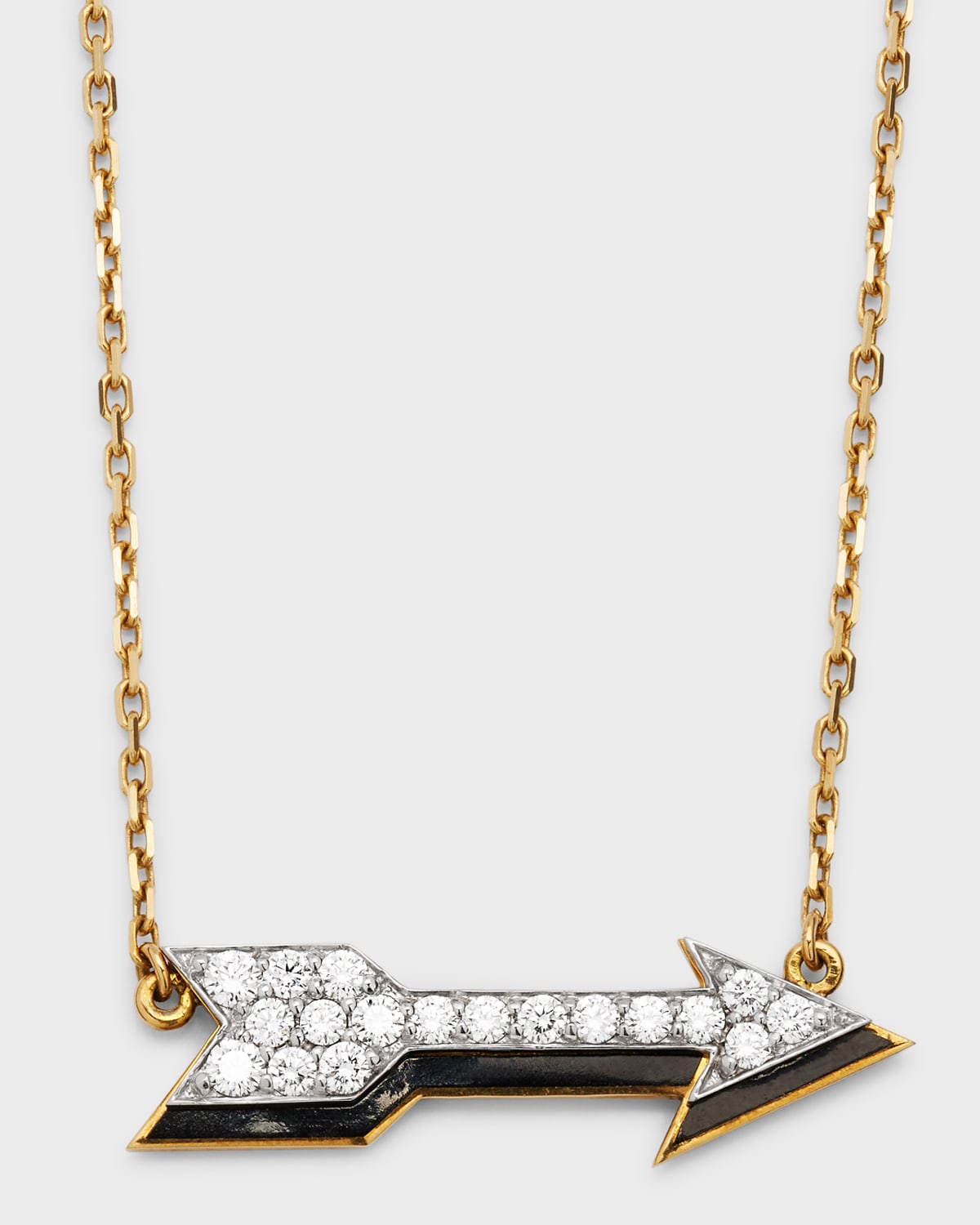 Motif 18k Gold Diamond Arrow Pendant Necklace with Black Enamel