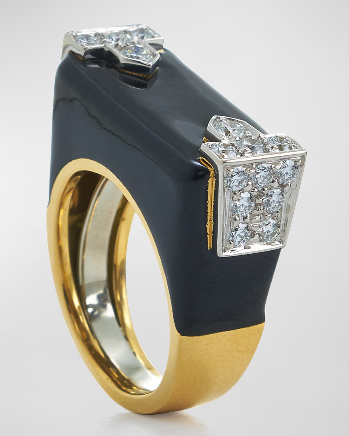 David Webb 18k Black Enamel & Diamond Hero Ring, Size 6.5