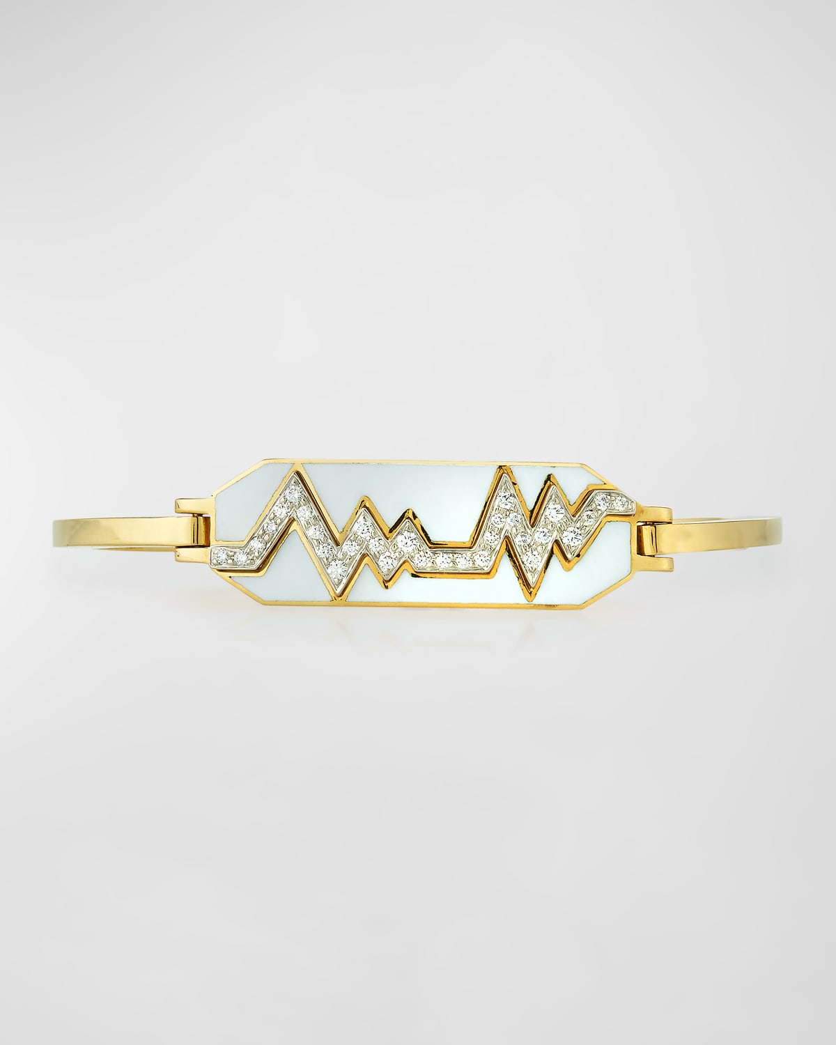 David Webb Motif 18k Gold Diamond Skip Zigzag Bracelet with White Enamel & Platinum