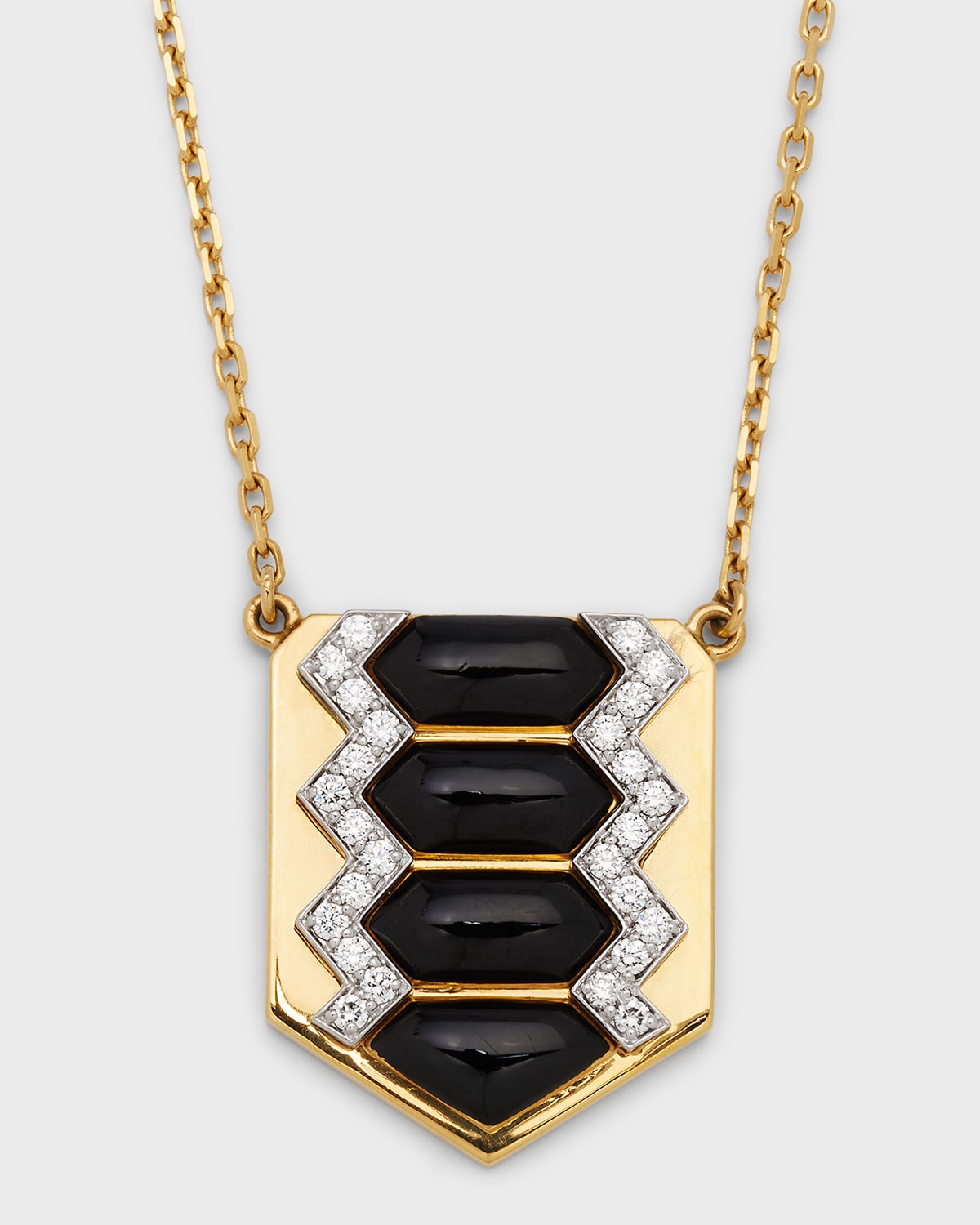 Motif Diamond & Black Enamel Shield Necklace