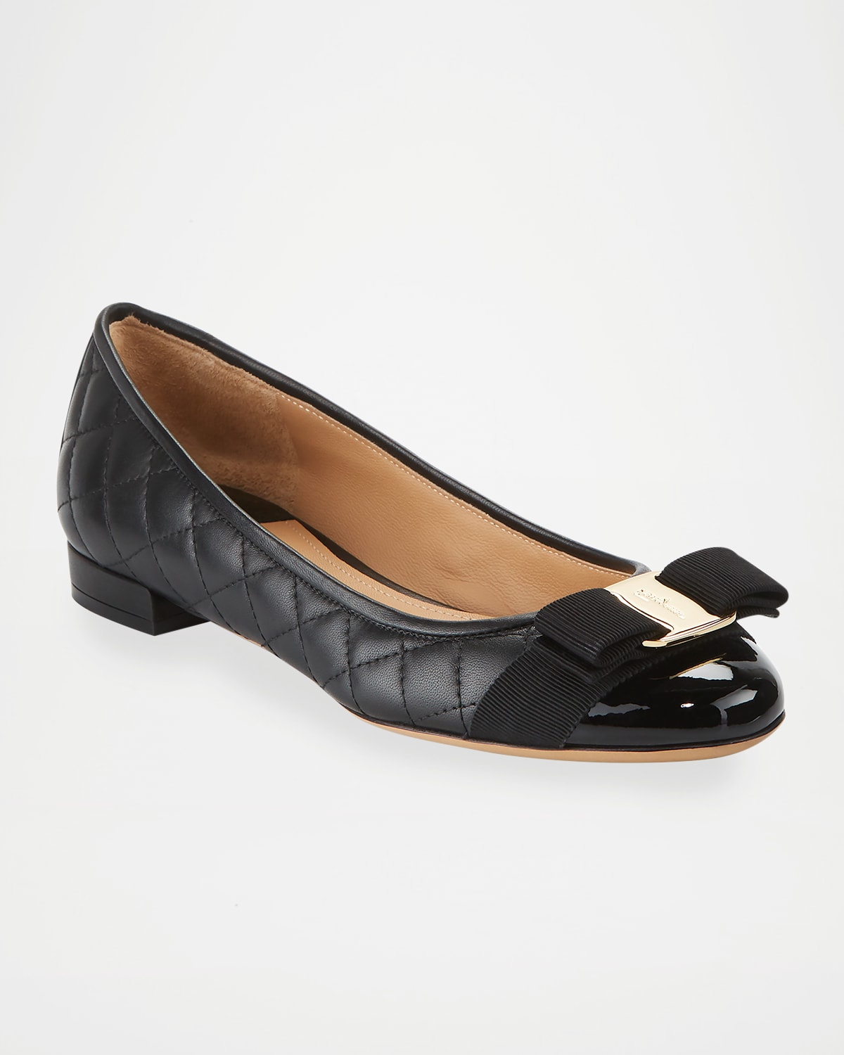 Shop Ferragamo Varina Quilted Bow Ballet Flats In Nero