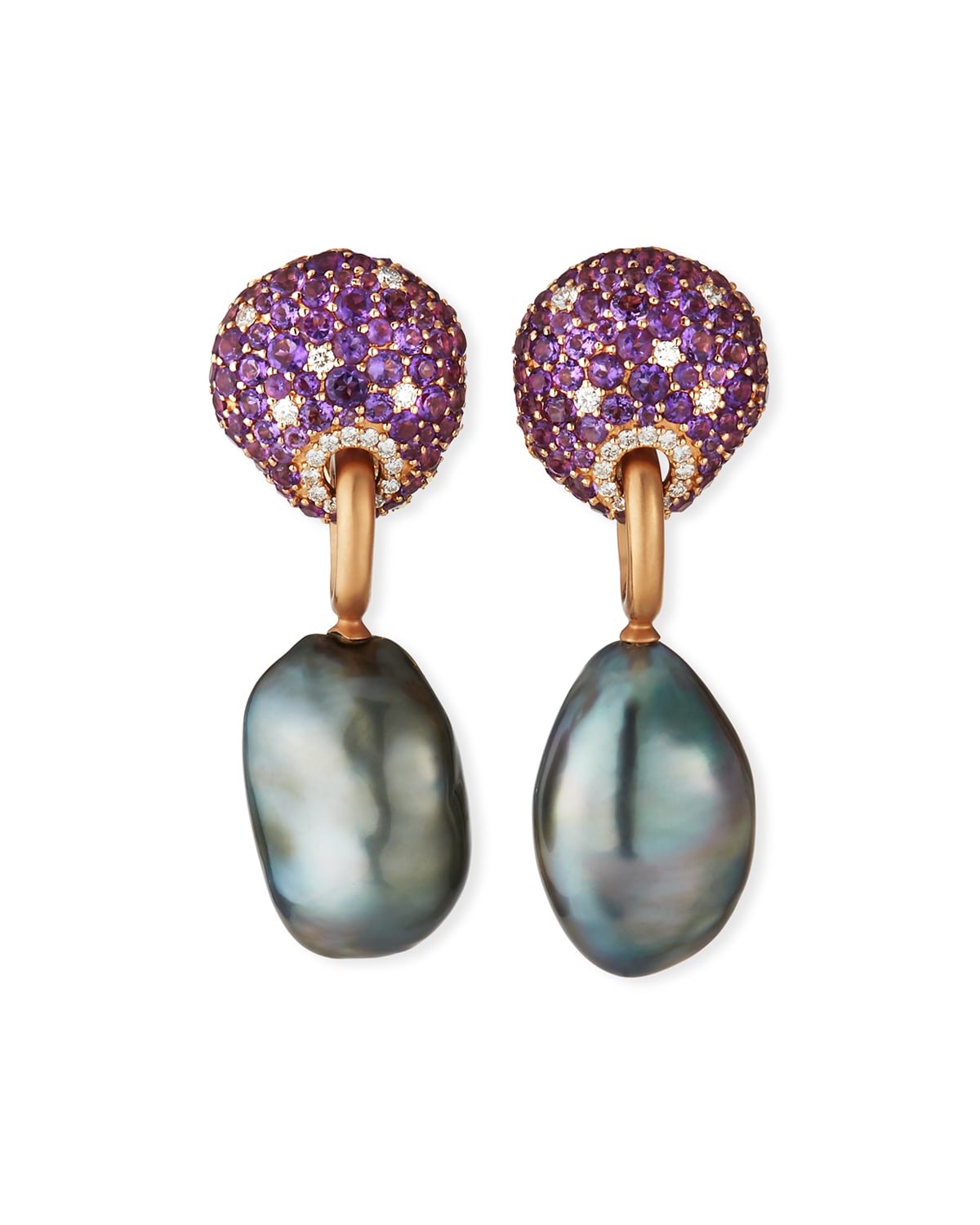 Margot McKinney Jewelry 18k Amethyst, Sapphire & Diamond Earrings w/ Detachable Pearls