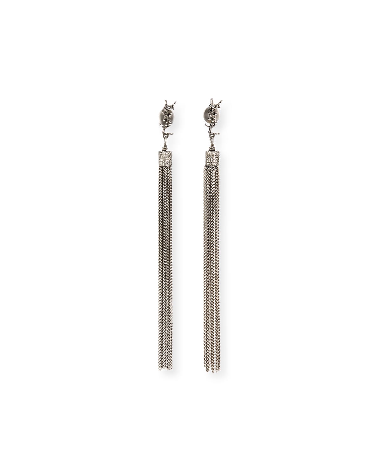 Saint Laurent Loulou Chain Tassel Earrings In Silver
