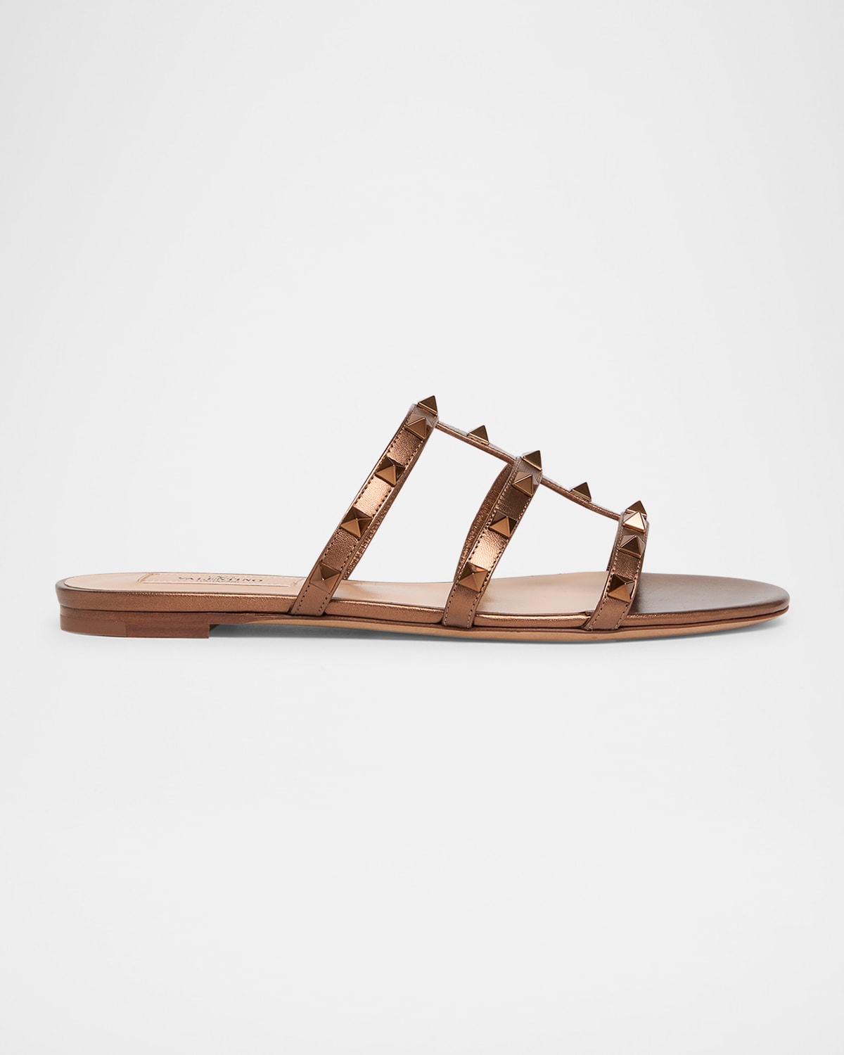 Valentino Garavani Rockstud Flat Metallic Nappa Slide Sandal Woman Bronze 41