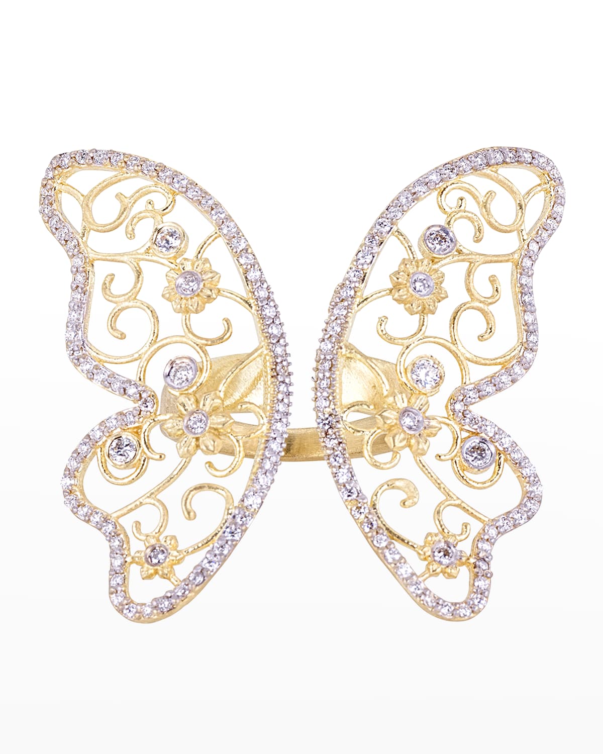 Garden Butterfly Ring with Champagne and White Diamonds in Yellow Gold
