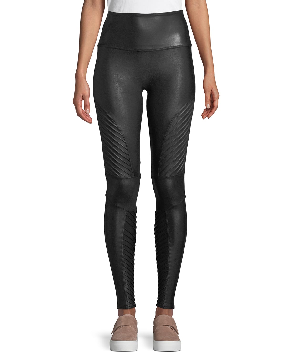 Spanx Moto Faux-leather Leggings In Very Black