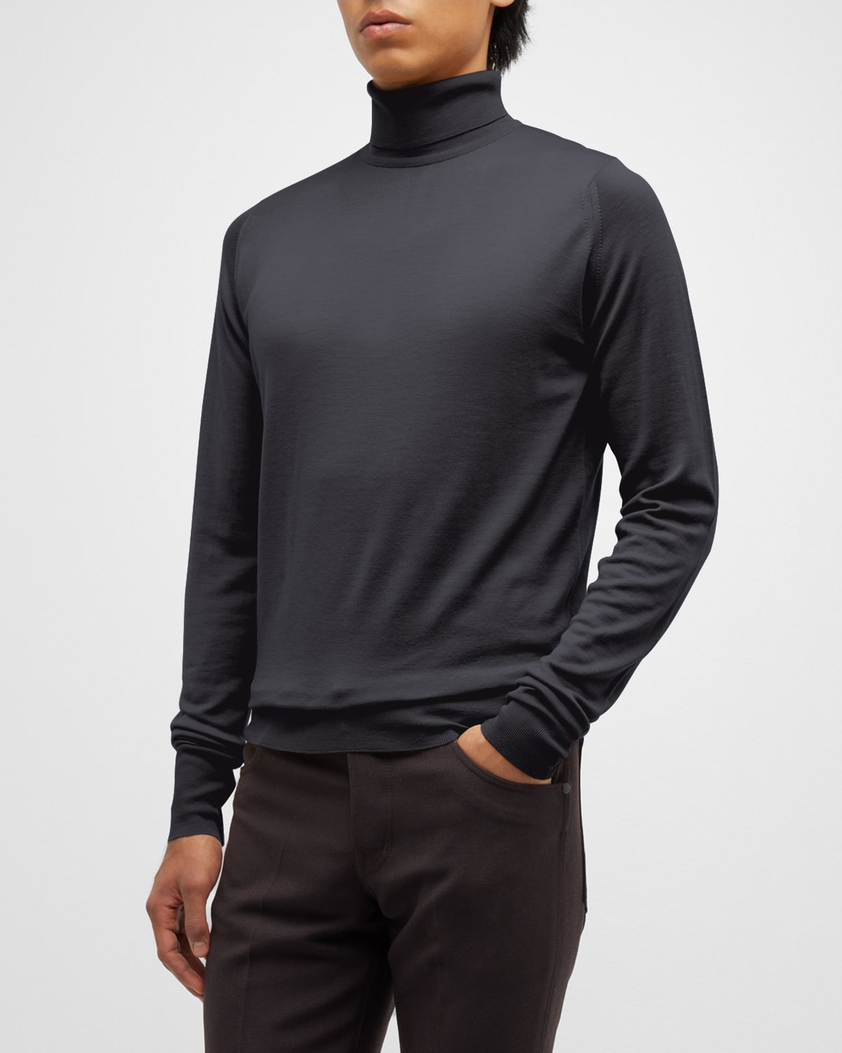 John Smedley Men's Richards Wool Turtleneck Sweater In Charcoal