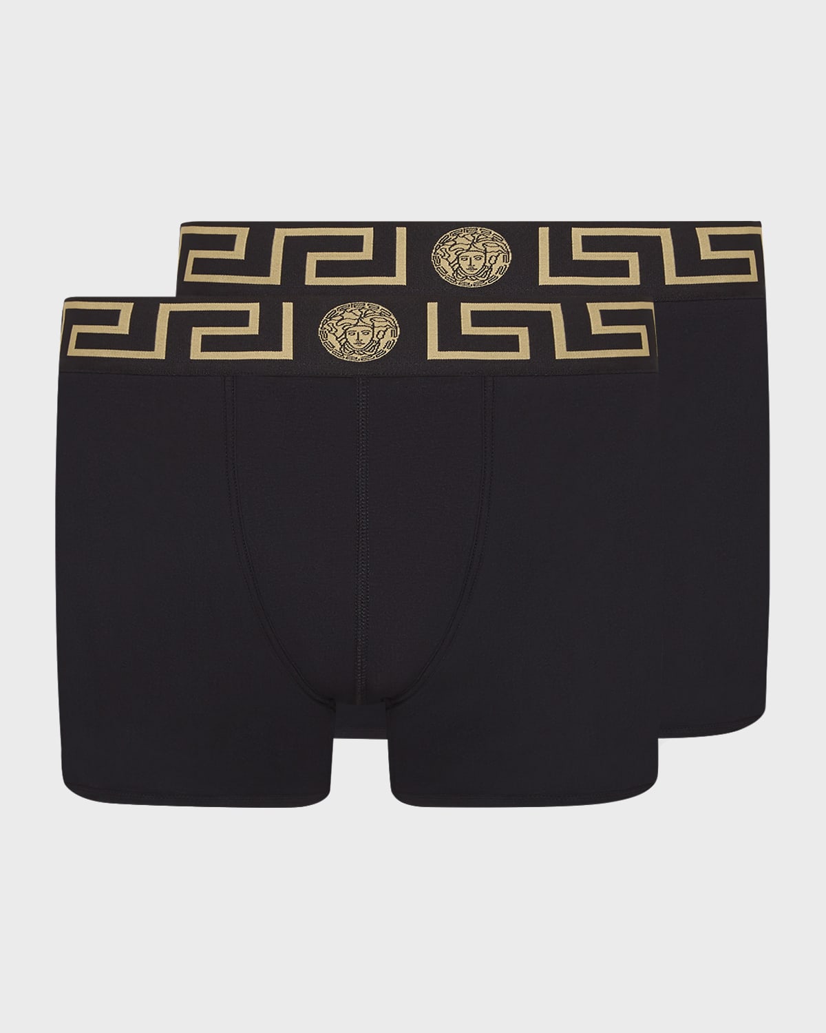 Versace Two-pack Greca Border Long Boxer Trunks In Black/gray