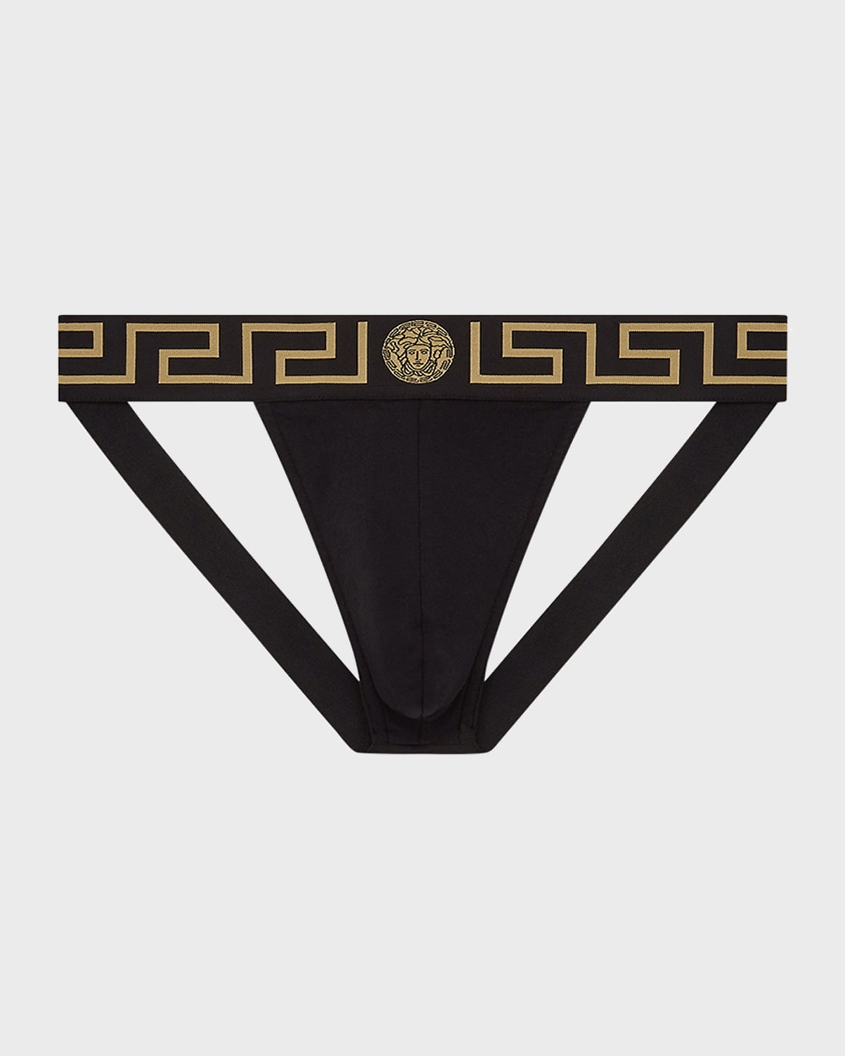 Shop Versace Greek Key Low-rise Jock Strap In Black Pattern