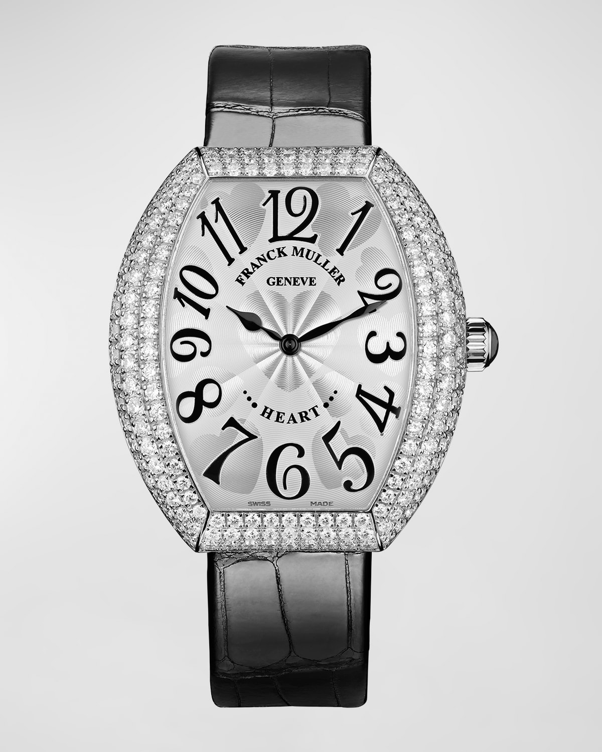 Franck Muller 18k White Gold Hearts 3-row Diamond Watch With Alligator Strap In Black