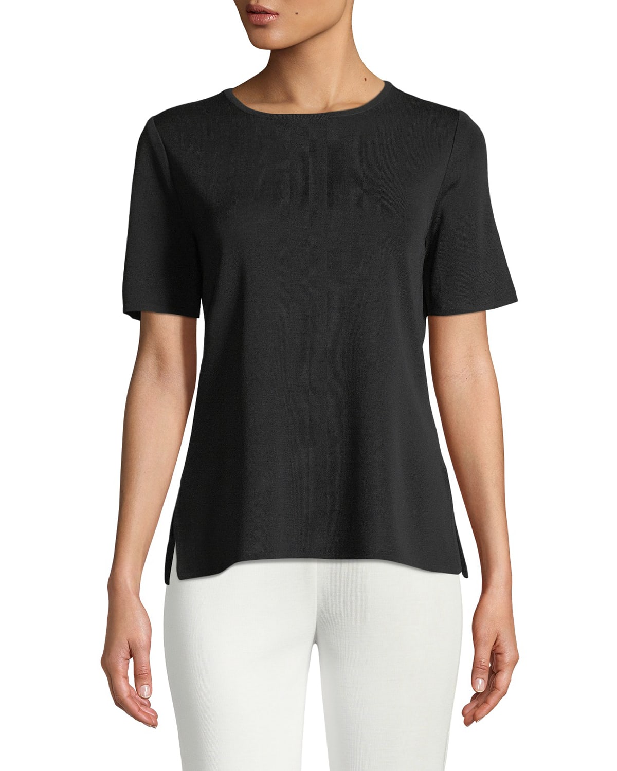 Misook Plus Size Short-sleeve Shell In Black