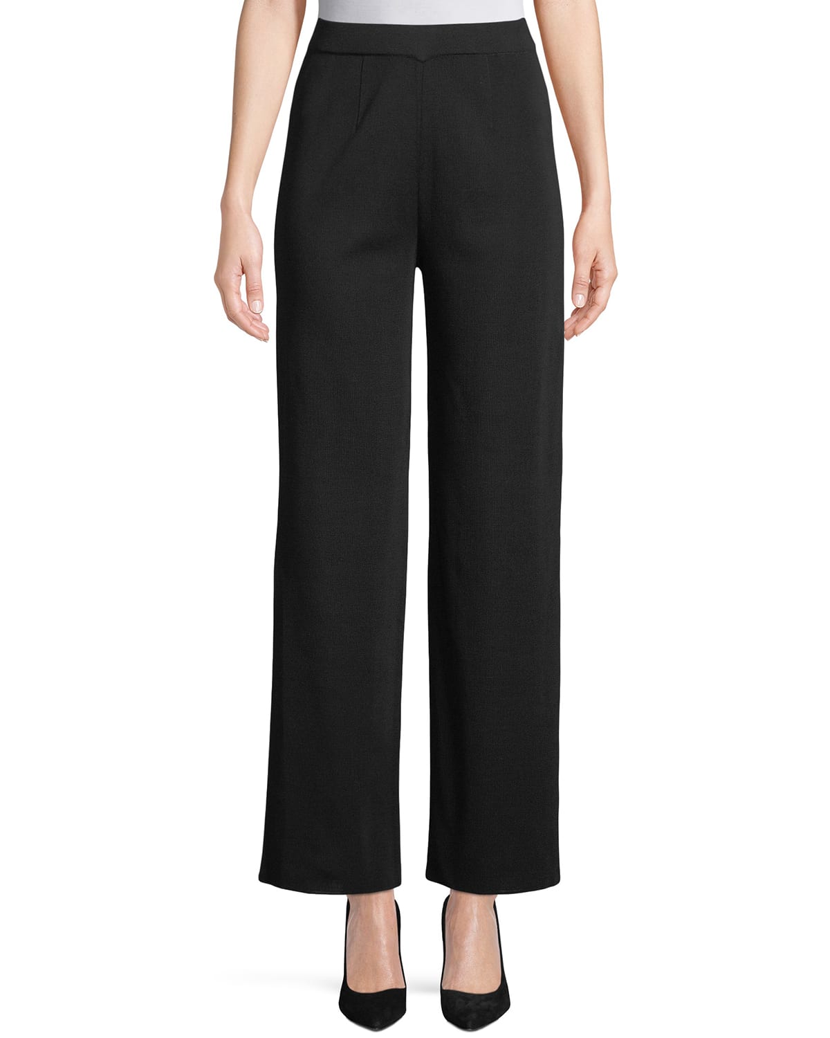 Shop Misook Wide-leg Knit Pull-on Pants In Black