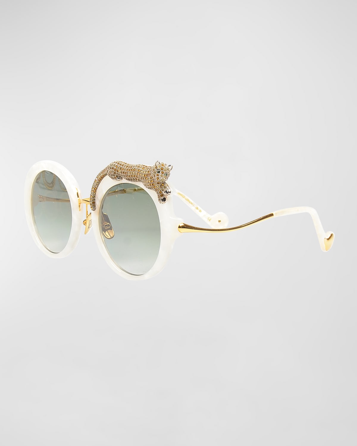 Anna-karin Karlsson Rose Et La Roue Round Crystal-embellished Leopard Sunglasses In White