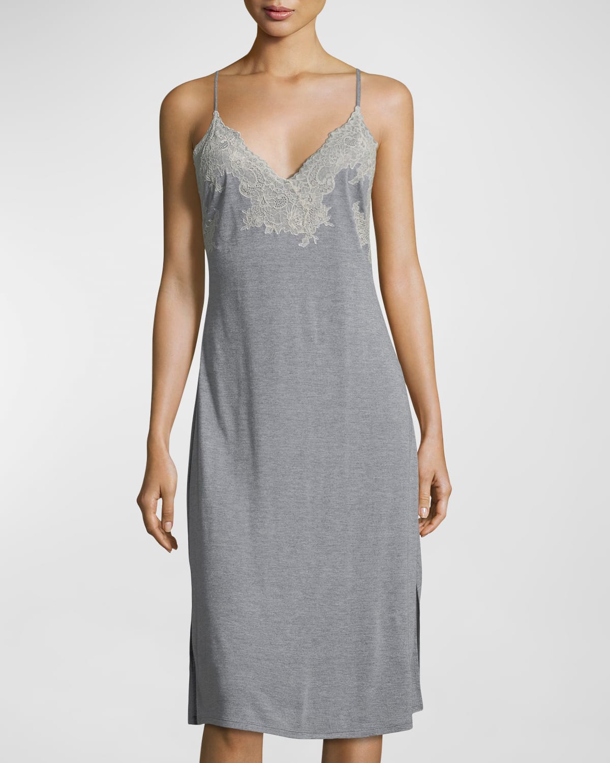 Shop Natori Luxe Shangri-la Nightgown In Light Gray