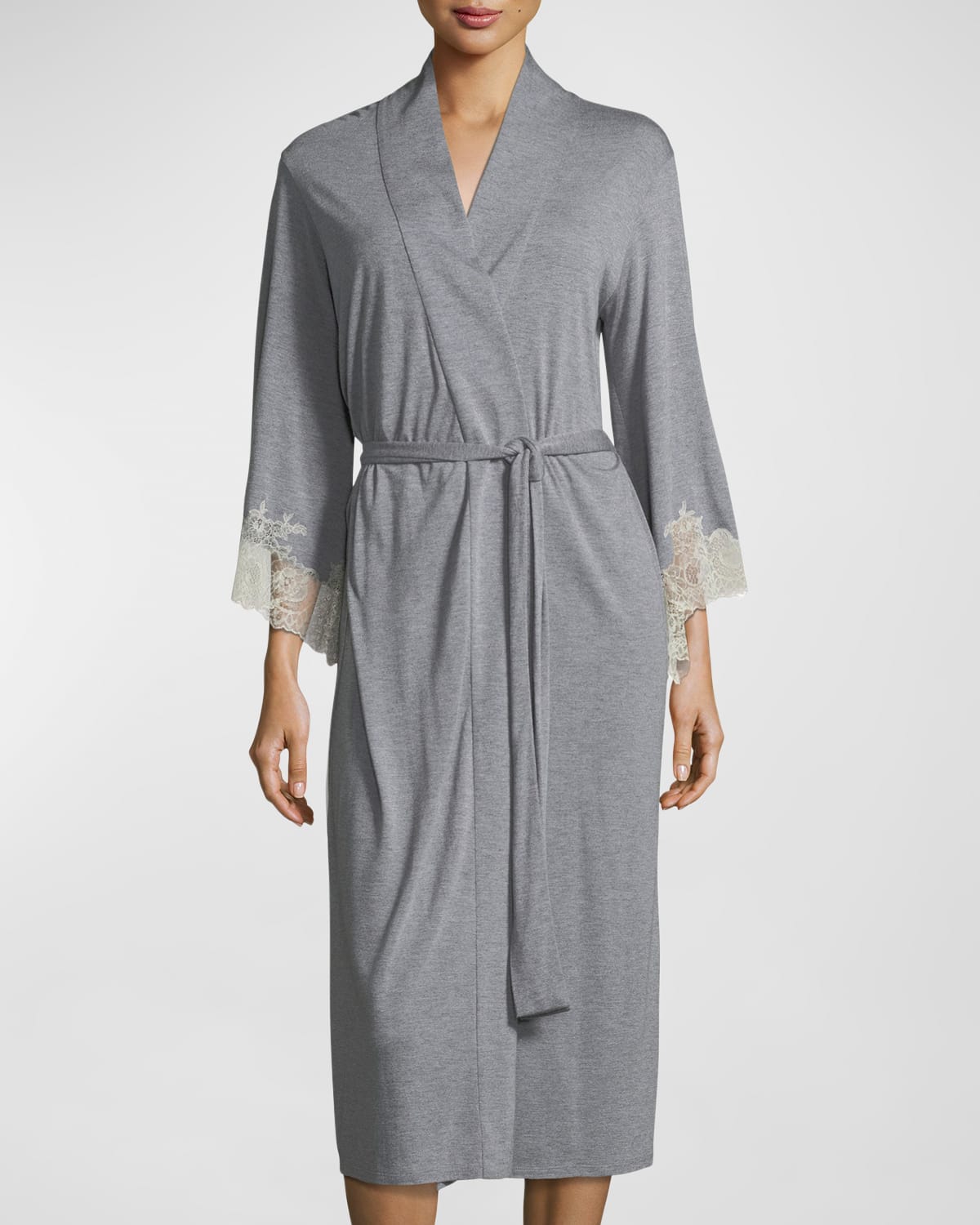 Shop Natori Luxe Shangri-la Knit Robe In Light Gray