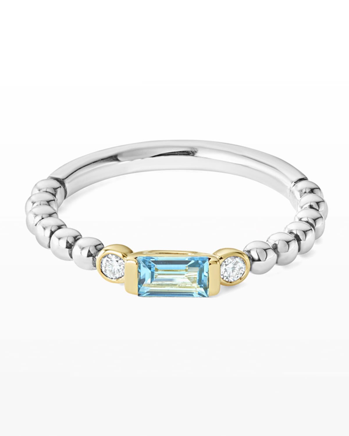 Shop Lagos 18k Beaded Stacking Band Ring W/ Diamonds In Blue
