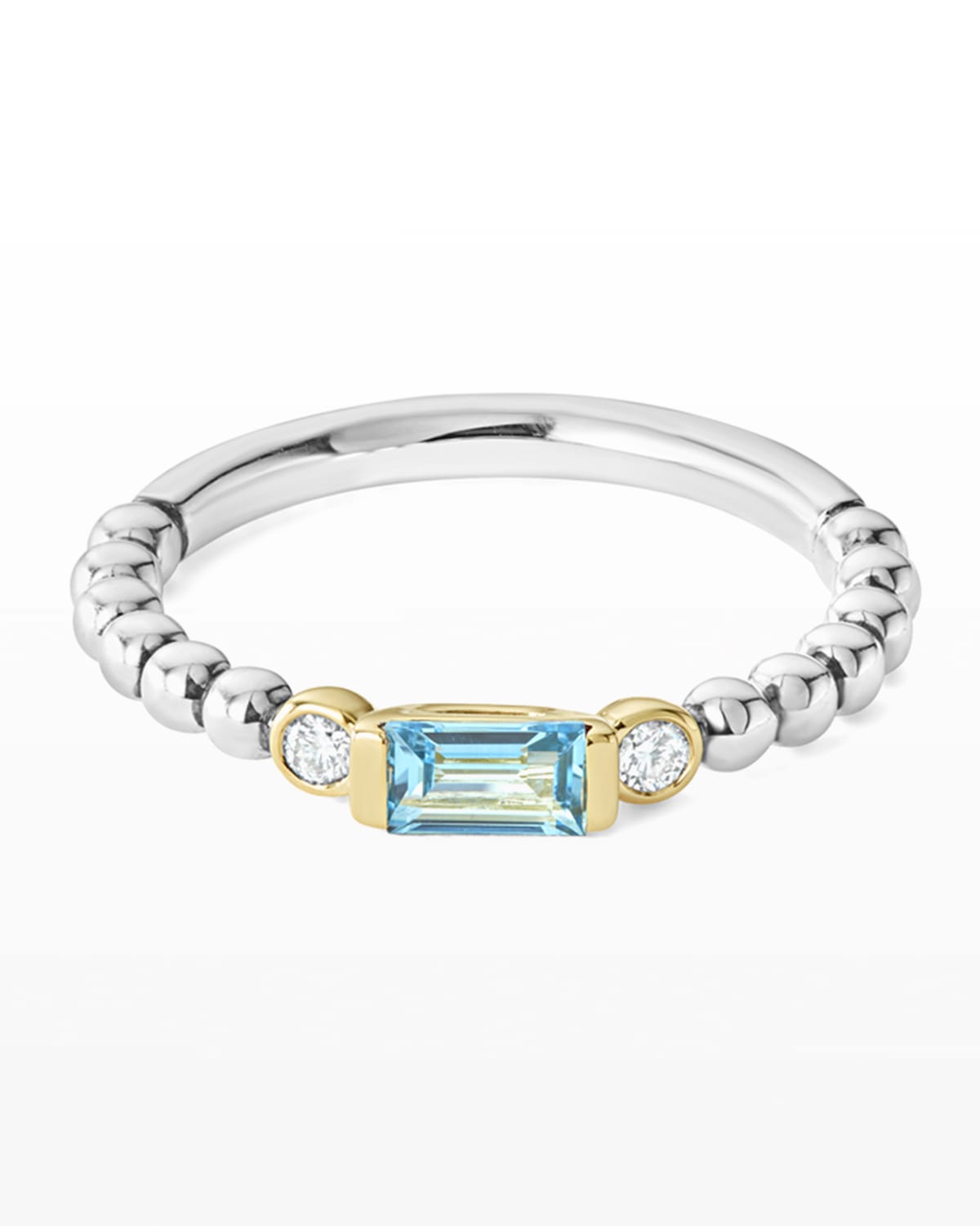 Lagos 18k Gold & Sterling Silver Blue Topaz & Diamond Stacking Ring In Blue