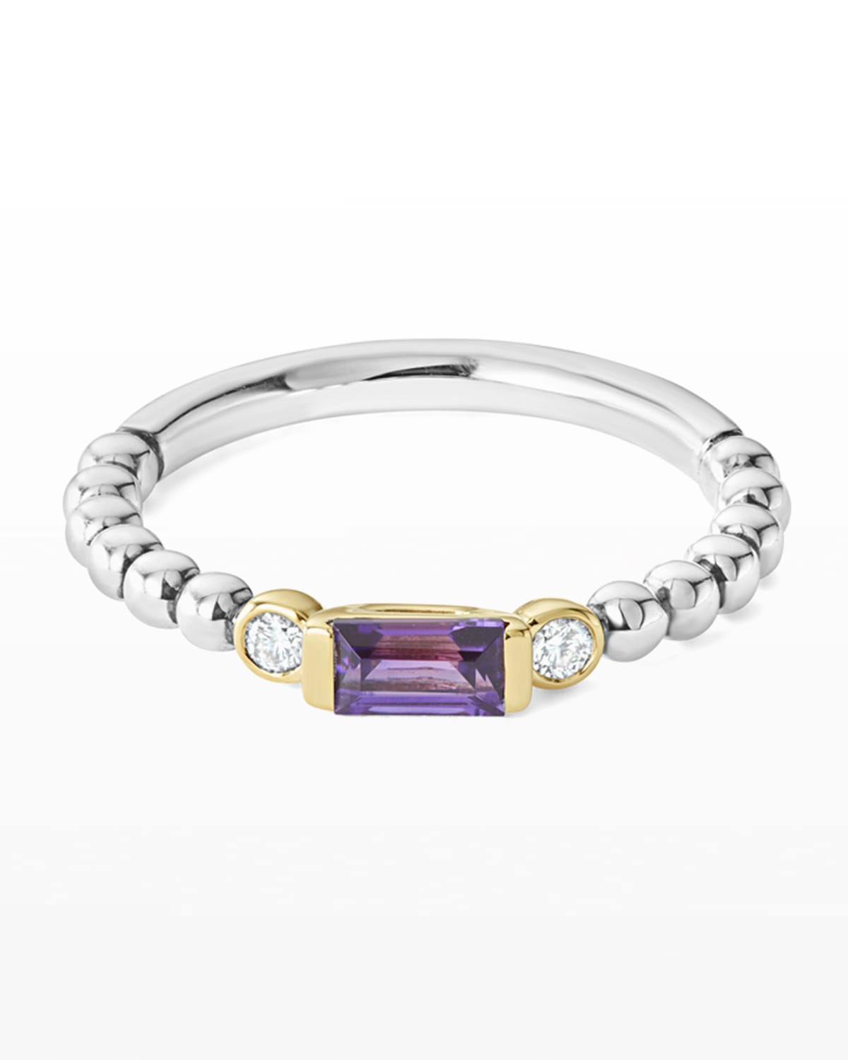 Shop Lagos 18k Beaded Stacking Band Ring W/ Diamonds In Amethyst
