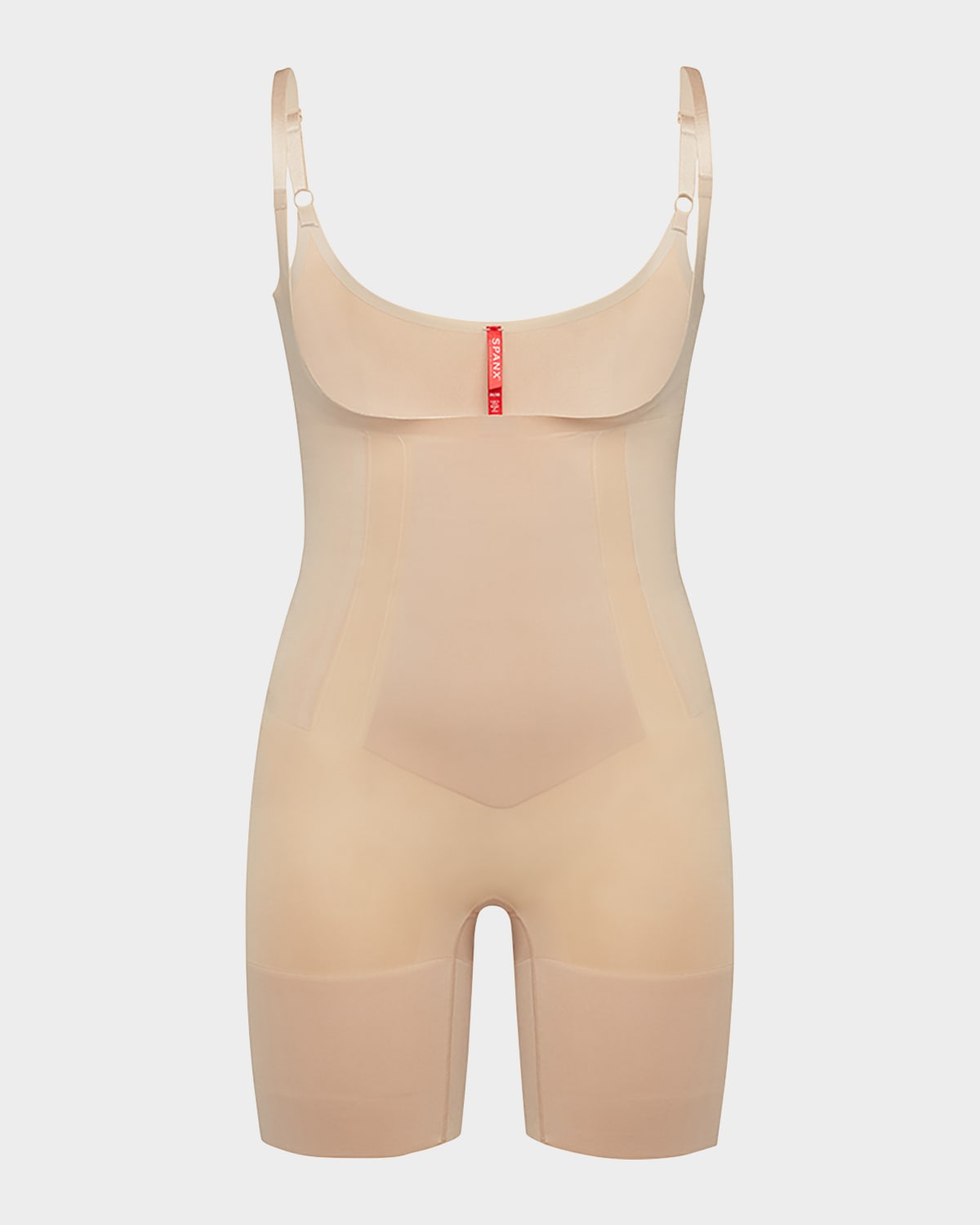 Shop Spanx Oncore Open-bust Mid-thigh Bodysuit Shaper In Soft Nude